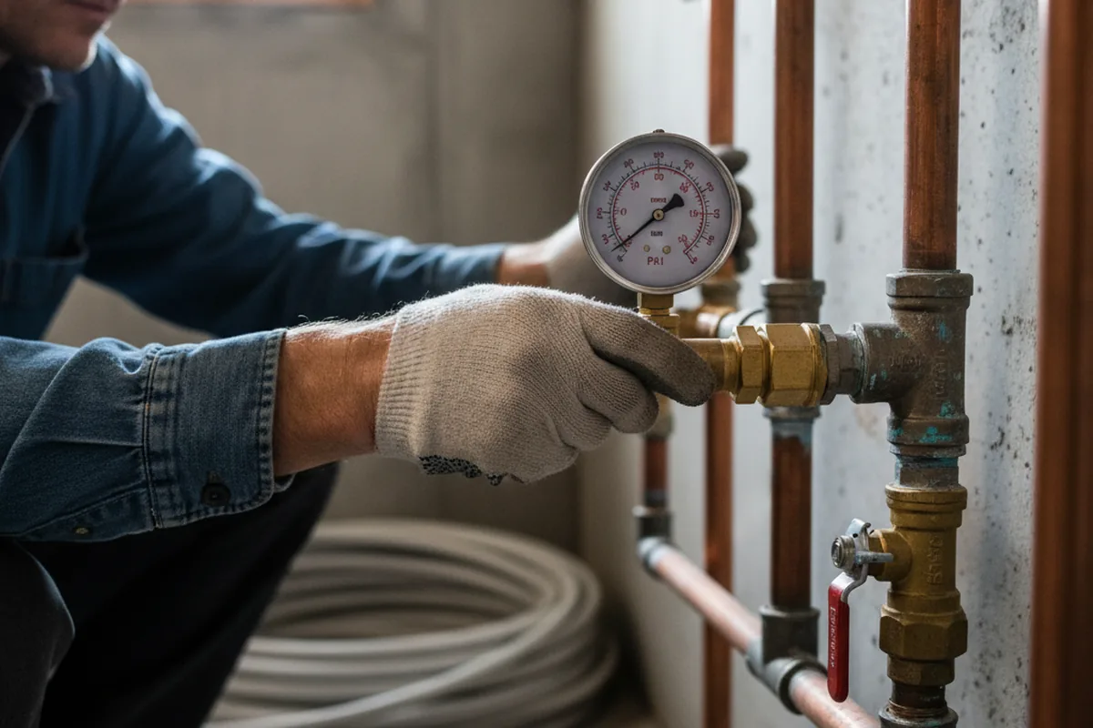 Pressure testing a repaired line during Water Line Repair in Saluda